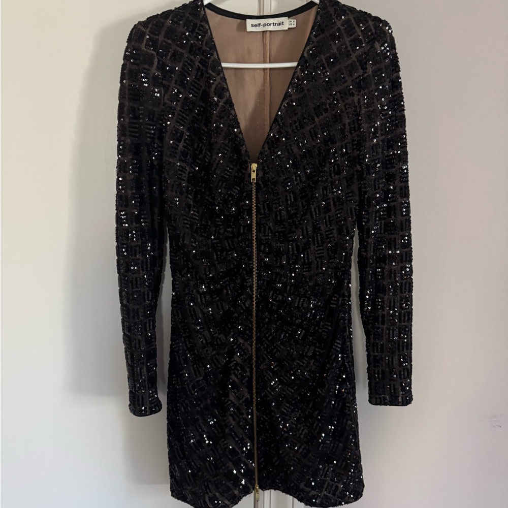 Self-Portrait Black Sequin Dress, Size 4
In Like new condition. Worn once